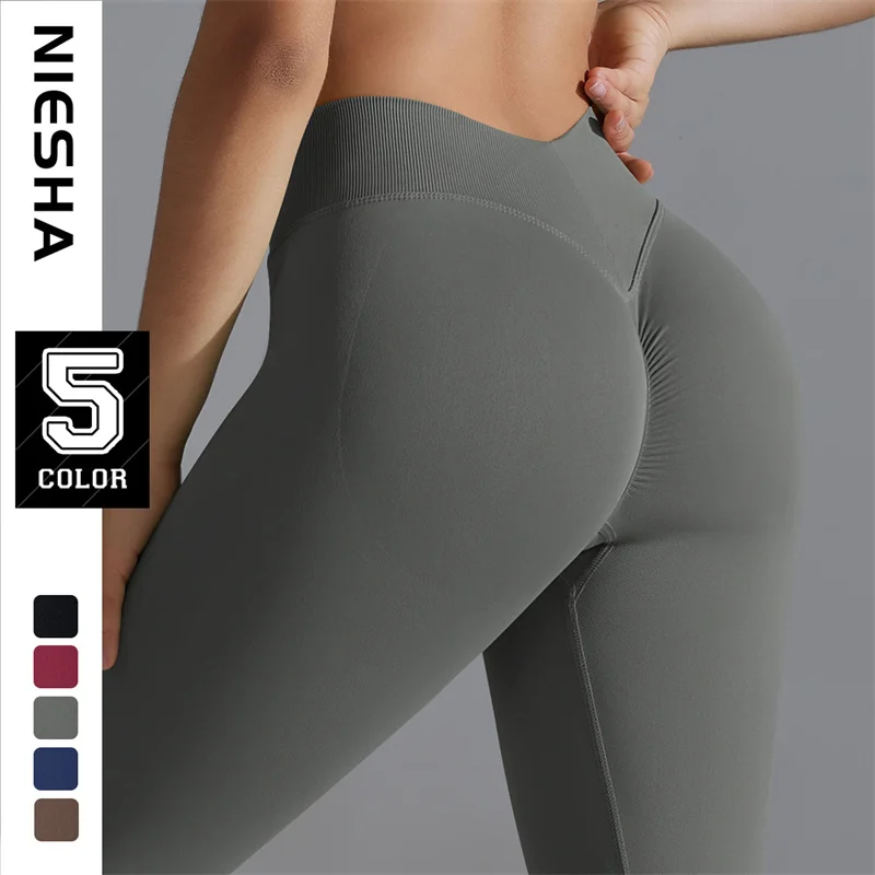 SVEIC Seamless Yoga Pants Sport Fitness Women Workout Waist Back V Buttocks Body Shape Train Leggings Scrunch Runing Gym Clothes