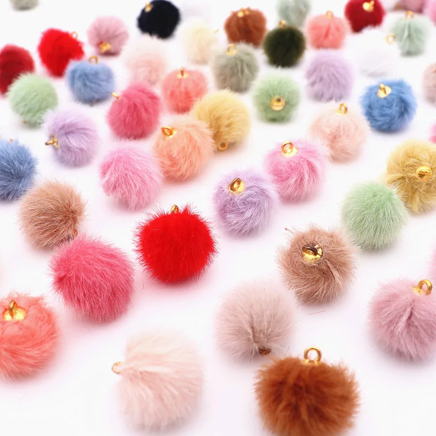 

10PCS Cute Plush Fur Ball Beads Handmade DIY Fluffly Pom Pom 15mm Imitation Water Mink Pompom Hair Earring Ball Charms Jewelry
