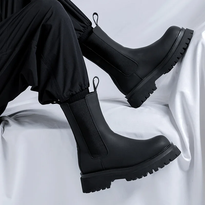 men luxury fashion platform boots original leather shoes high chelsea chunky boot stage nightclub dress motorcycle chimney botas