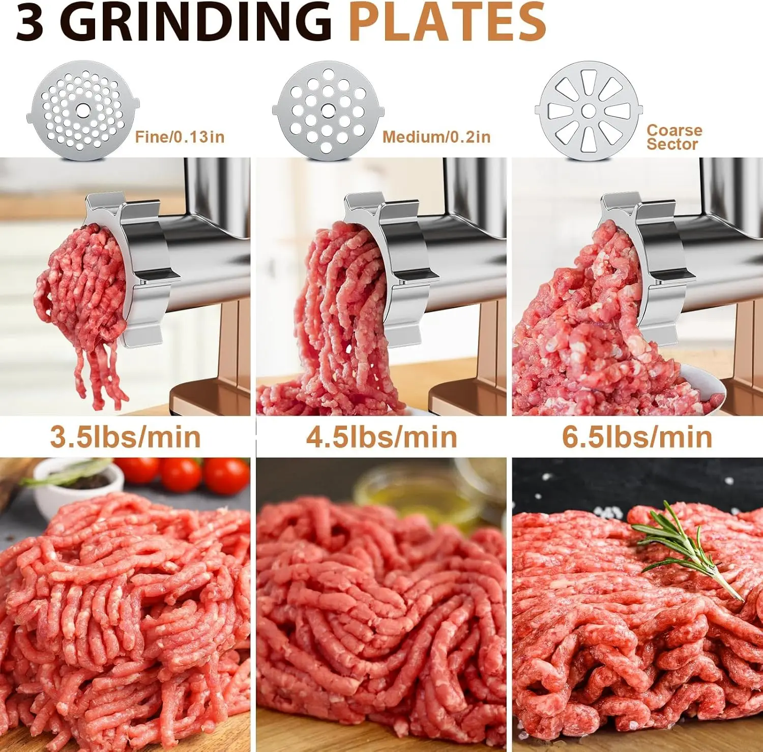 Meat Grinder Sausage Maker Machine Food Grinder with 3 Stainless Steel Sausage Stuffer Tube 3 Grinding Plates Hamburger Press Ku