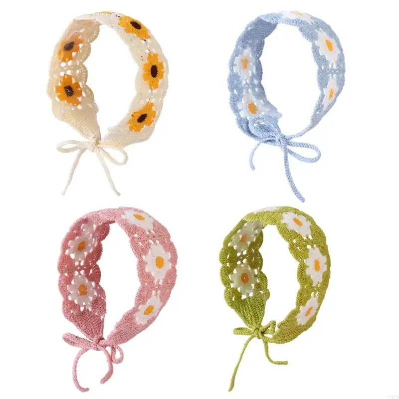 

P88B Bohemian Crochet Turban Hair Bands Vintage Fashion Hair Scarf Floral Headwrap