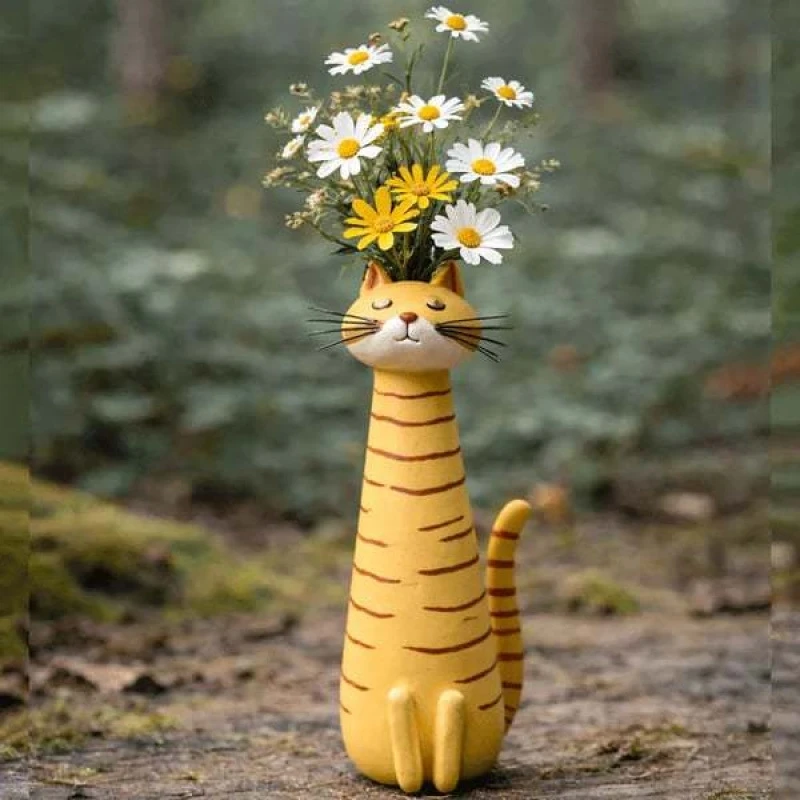 Creative Quirky Feline Shaped Ceramic Vase For Table Centerpiece Home Display Office Desk Gift For Cat Lovers Christmas Birthday