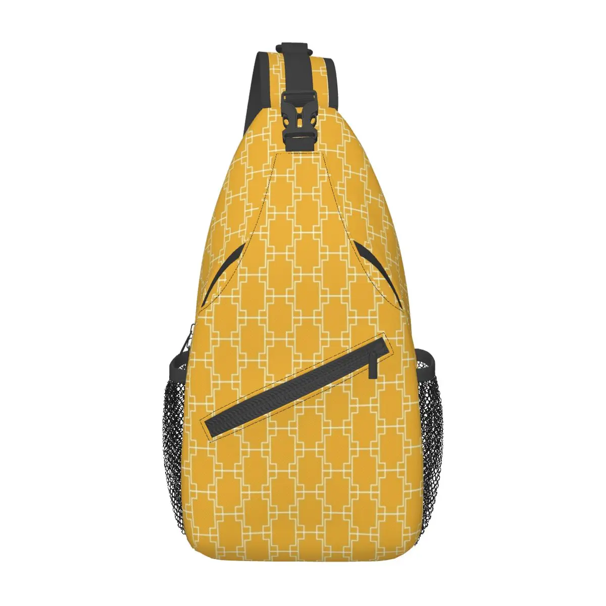 Tas Selempang Selempang Geometris Kuning Mustard Tas Dada Kecil Ransel Bahu Tali Putih Vintage Hiking Travel Luar Ruangan