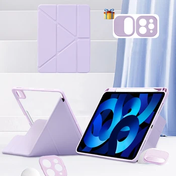 iPad Air 5 케이스 2022 Pro 11 air4 10.9 Mini6 10.2 7th 8th 9th 2021 10 세대 투명 경량 실리콘 가죽 커버 멀티 앵글 스탠드 