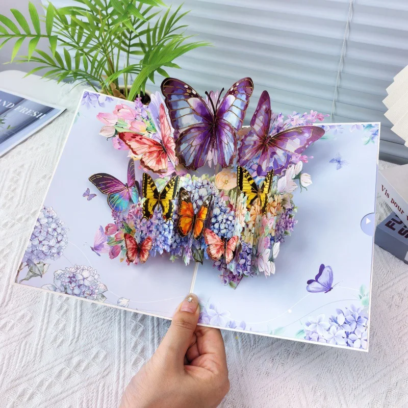 Christmas3dStereoscopic Greeting Cards Creative Cartoon Blue Butterfly Card Gratitude Blessing Foreign Trade Card for Friends Cr