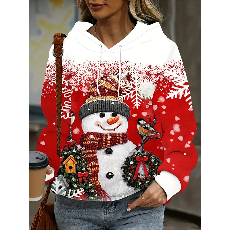 Autumn Christmas Sweatshirts Snowman 3D Print Women Casual Streetwear O-Neck Hoodies Y2k Pullovers Harajuku Tops Woman Clothing