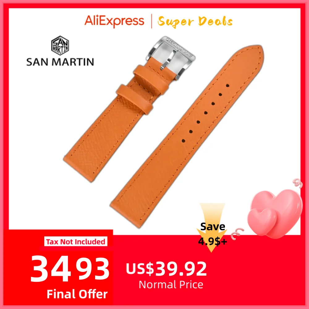 

San Martin Watch Strap 20mm Leather Quick Release Wristwatch Belt Watch Band Sweat For Man Comfortable Classic Epsom SN0101