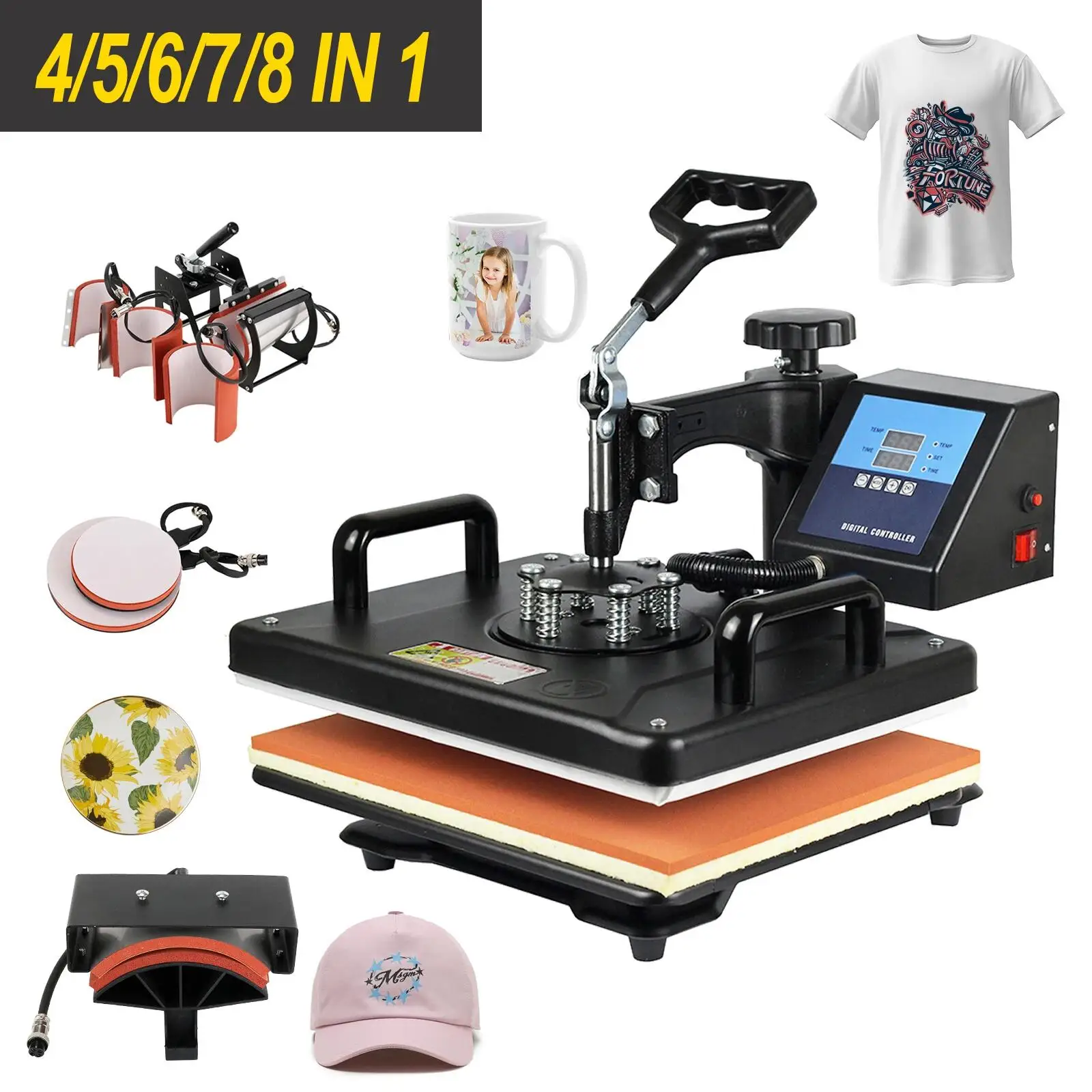 Combo Heat Press Machine4/5/6/7/8 in 1 30*38CM  Muntifunctional Sublimation Printer Transfer for Mug Hat Plate T-Shirt