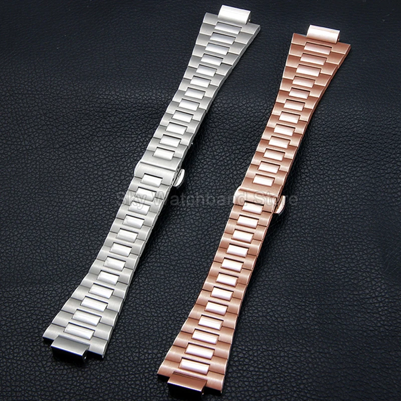 Pulseira de relógio de aço inoxidável prateada 13x25mm para PATEK PHILIPPE Nautilus 5711 5712 5724 5726 5740 Fivela dobrável de interface convexa