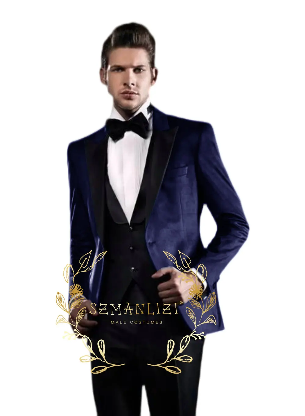 Slim Fit Mens Suits Groom Tuxedos For Wedding Custom Made Party Gold Velvet Smoking Jacket Pants Vest Male Fashion Costume