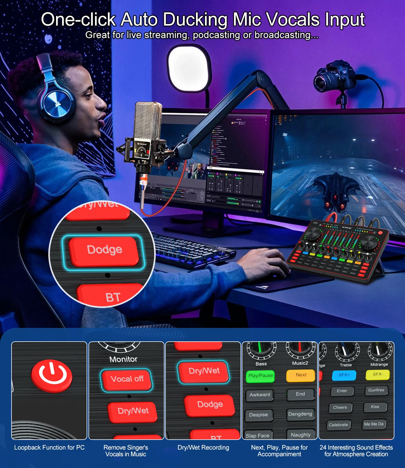 Live Sound Card Studio Condenser Microphone Kit Audio Webcast Karaoke Mixer for Mobile Phone PC Laptop Broadcast Live Streaming