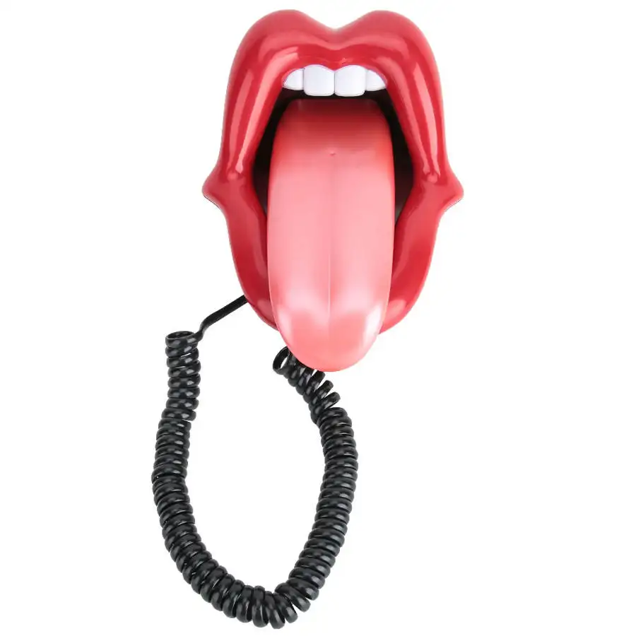 Multi-Functional Home Phone  Red Large Tongue Shape Telephone Desk Corded Fixed Landline Phone Mouth Telephone for Home Hotel