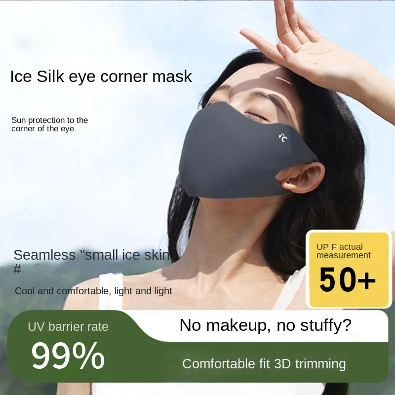 Outdoor Sunscreen Mask Women Girl Ice Silk Face Mask Breathable Mesh Face Cover Driving Riding Hiking Hunting Running Sport Mask