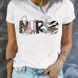 Nurse Stethoscope Print Tee Shirt For Women Summer Short Sleeve Round Neck Cute Loose Tees Creative Personalized Ladies T Shirts