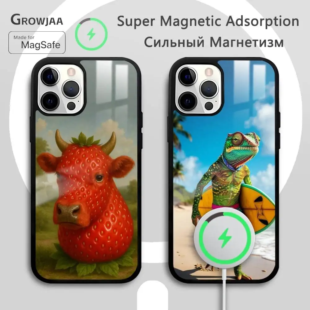 

Abstract Animals FUNNY Phone Case For IPhone 17 16 15 14 13 12 11 Pro Max Plus Mini Magsafe Mirror Wireless Magnetic Funda