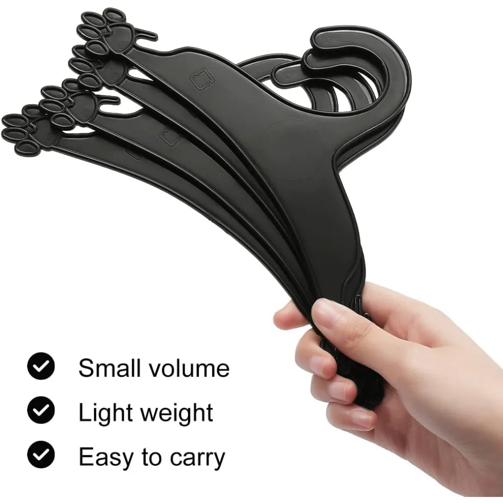 20 Packs Pet Apparel Hangers Black Pet Clothes Hangers Lovely Plastic Flexible Strong Paw Print for Dog Cat Pet Small Coat