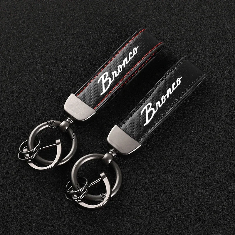 Leather car keychain Horseshoe Buckle Jewelry for Ford Bronco Sport 2-Door 4-Door car with logo Accessories