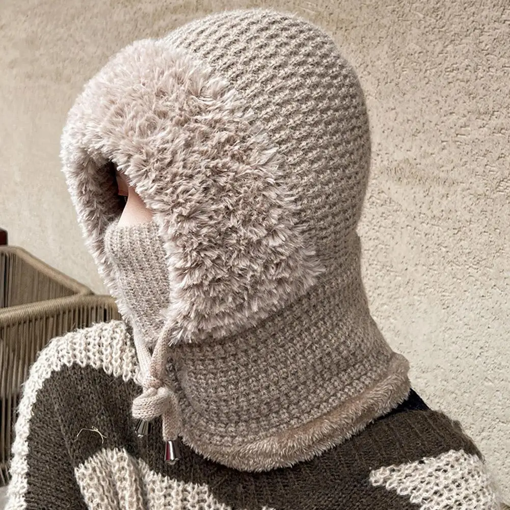 Frauen Winter Samt Gestrickte Woolen Balaclava Hut Gehörschutz flauschigen Hut Maske Hals Integrierte Wärme Abdeckung Hut dame mit kapuze kappe