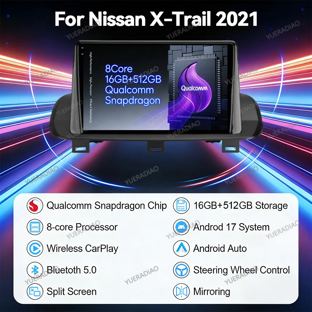 Android 17 Car Radio For Nissan X-Trail Xtrail X - Trail 4 T33 2021 Rogue 3 III 2020 - 2021 QLED Multimedia Stereo Video Player