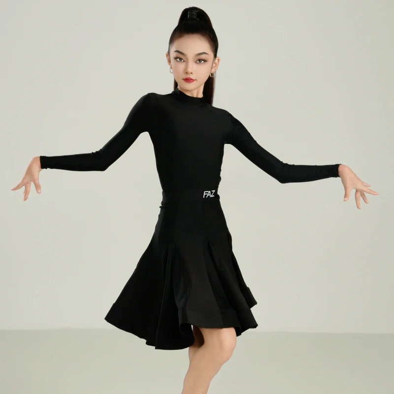 เครื่องแต่งกายเต้นรำละตินขั้นสูงสำหรับเด็กผู้หญิงการแข่งขันเด็กที่กำหนดให้สวมเครื่องแต่งกายการสอบศิลปะกระโปรงขนาดใหญ่เครื่องแต่งกายการแสดง