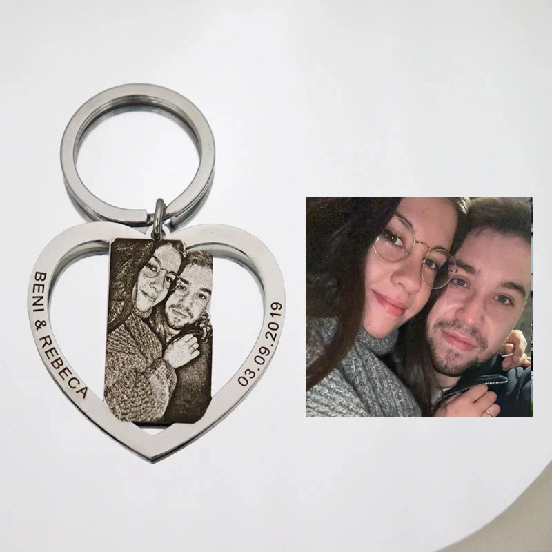 قبلة مجوهرات صورة جديدة نصية محفورة المفاتيح للأزواج الأسرة صورة الحيوانات شخصية مخصصة الذاكرة كيرينغ #4