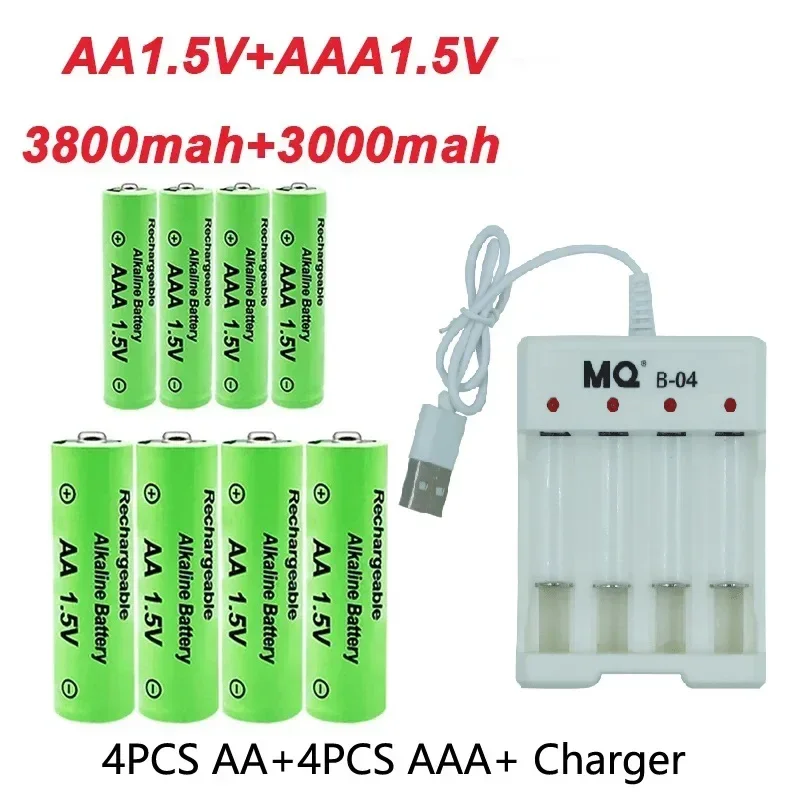 AA +AAA Battery New 1.5VRechargeableBattery AA3800MAH AAA3000 with USBCharger for LED Flashlight Flashlightorelectronicdevices