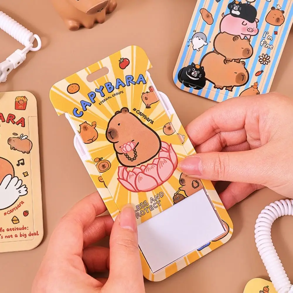 Cartoon Animal Capybara Card Holder Plastic Korean Style Capybara Bus Card Cover with Lanyard Card Access Control