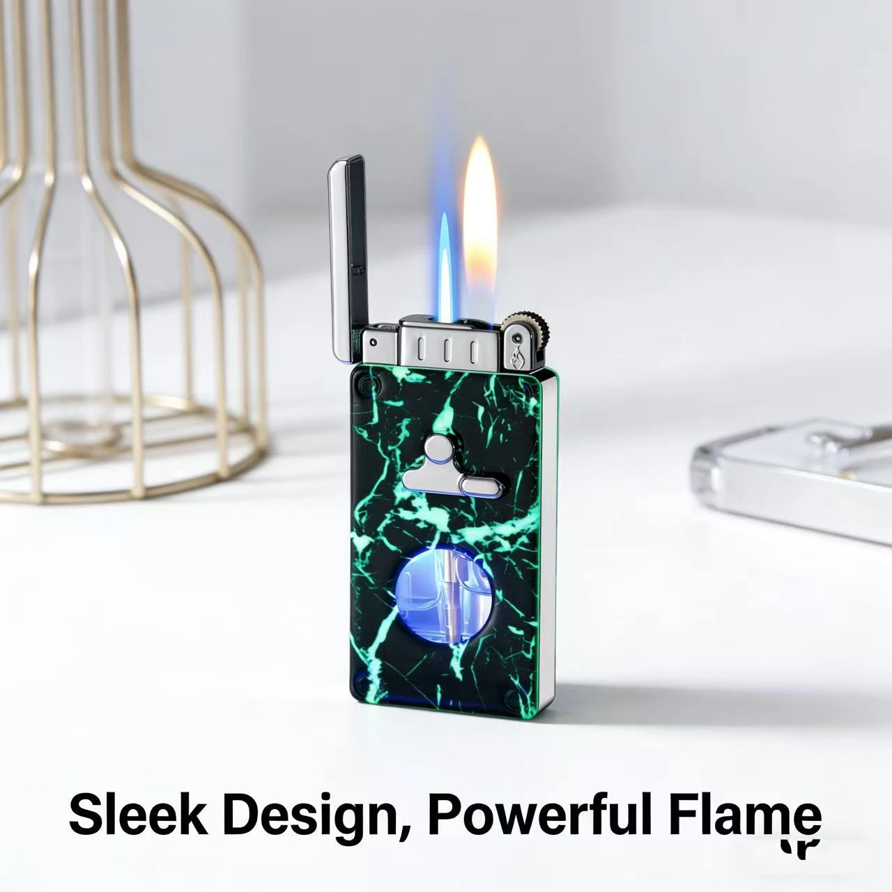 Dual Mode Lighter with See-Through Gas Window, Swing Arm Conversion, Jet & Open Flame, Stylish Design