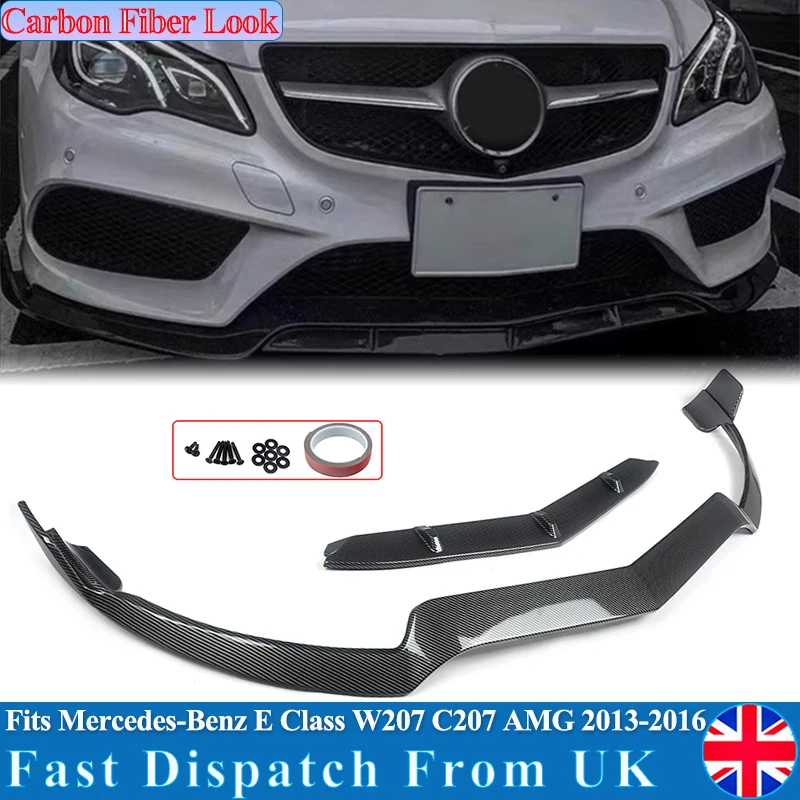 

Front Lip For Mercedes Benz W207 C207 E200 2014 2015 2016 Front Lip Spoiler Carbon Fiber Look ABS Plastic Front Bumper Splitter