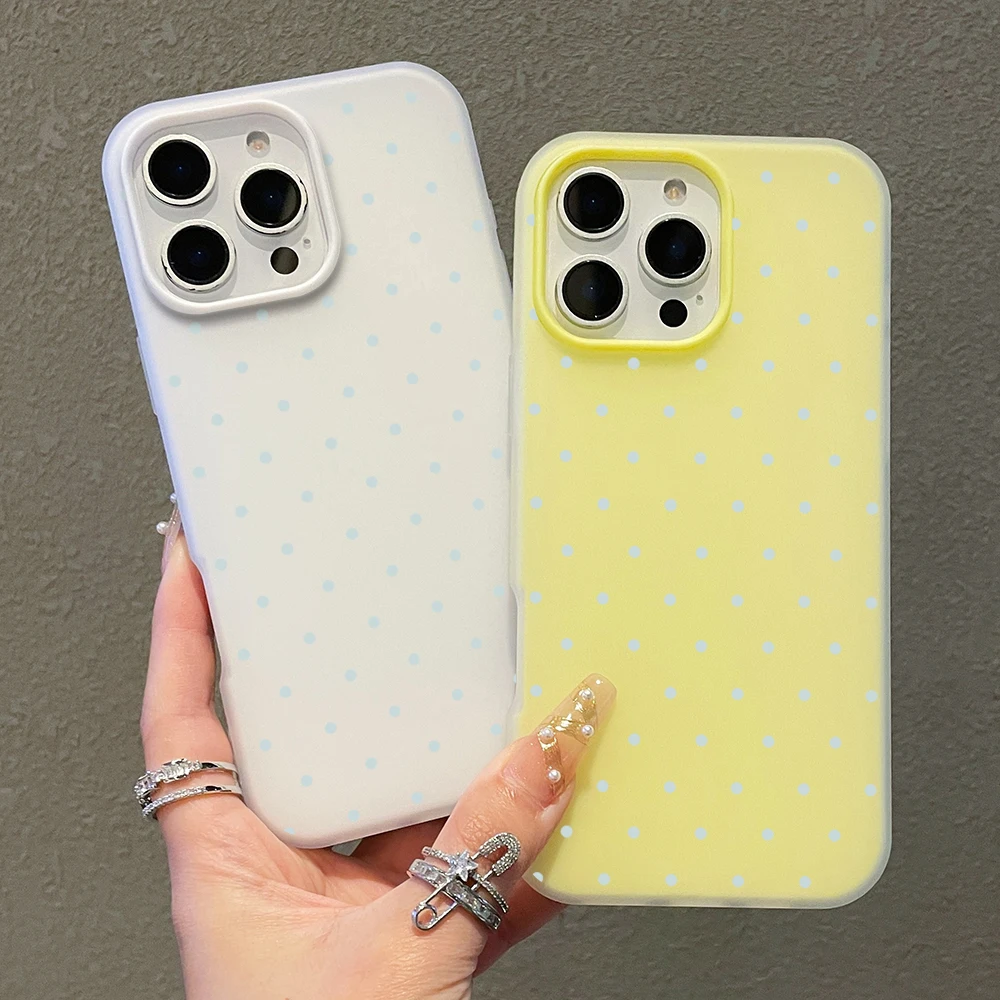 Phone Case For iPhone 17 16 15 Plus 14 13 12 11 Pro Max Air X XS XR 8 7 Plus SE 2022 Soft Adorable Light Blue Polka Dot Cover view 6