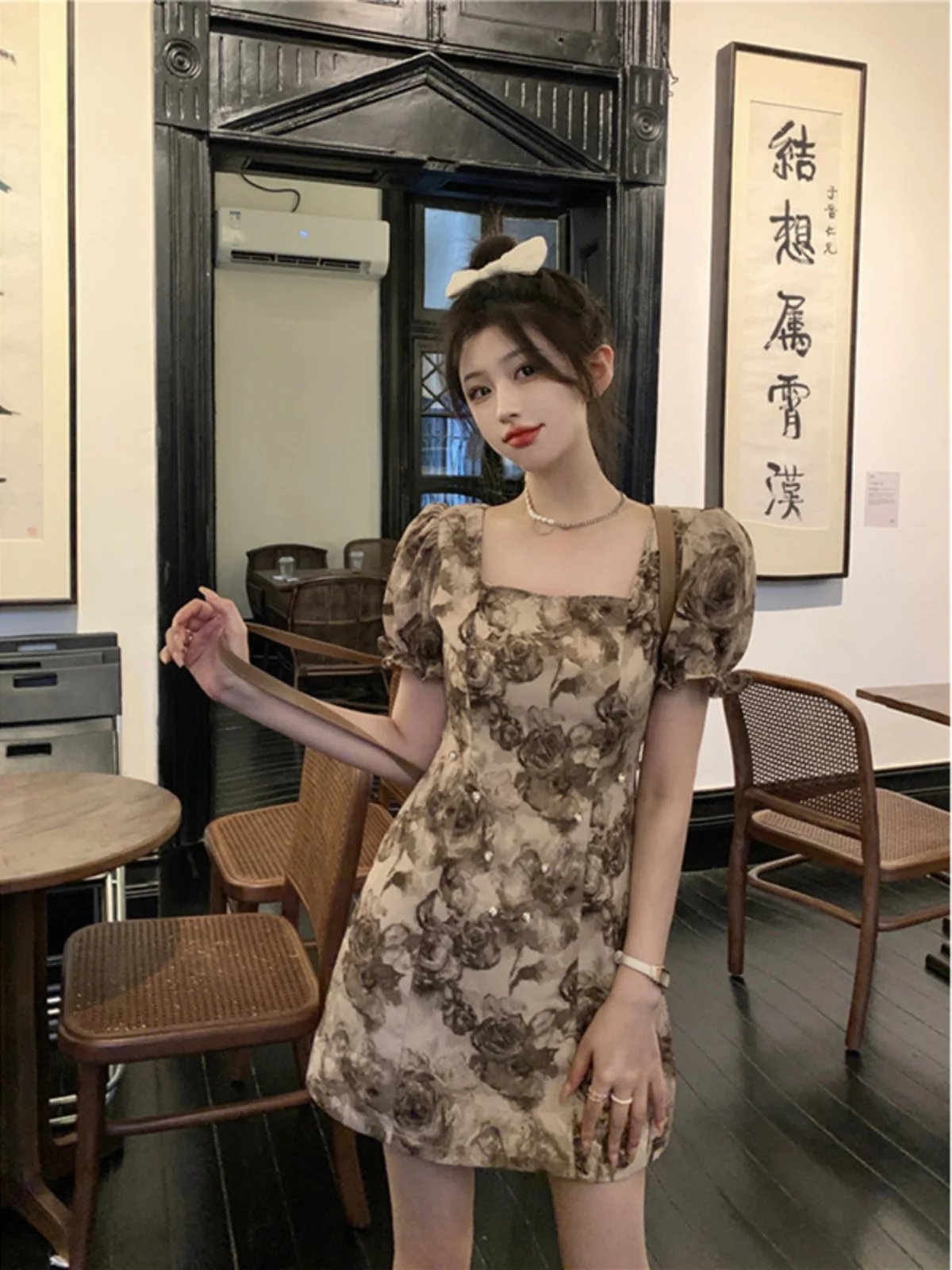 French Dress Front Short Back Long Small Tail Lolita Dresses New Design Sense Mesh Stitching Floral Bubble Skirt