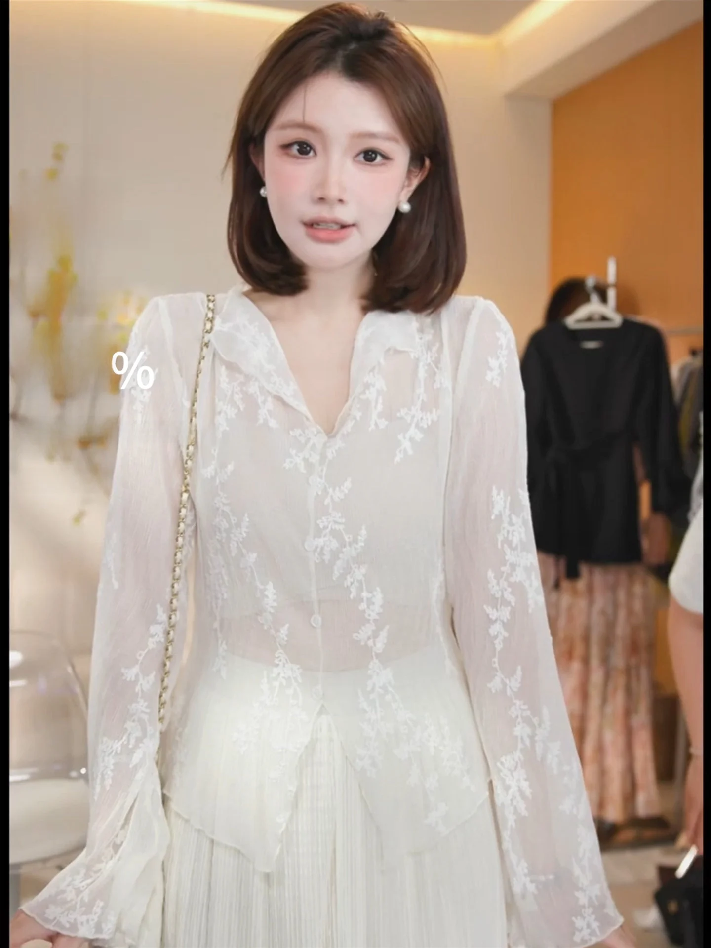 

French Sle Lace Knitted Slim Fit ort Sve Women's Cardigan Breathable Comfortable Floral Patterned Open Front Design