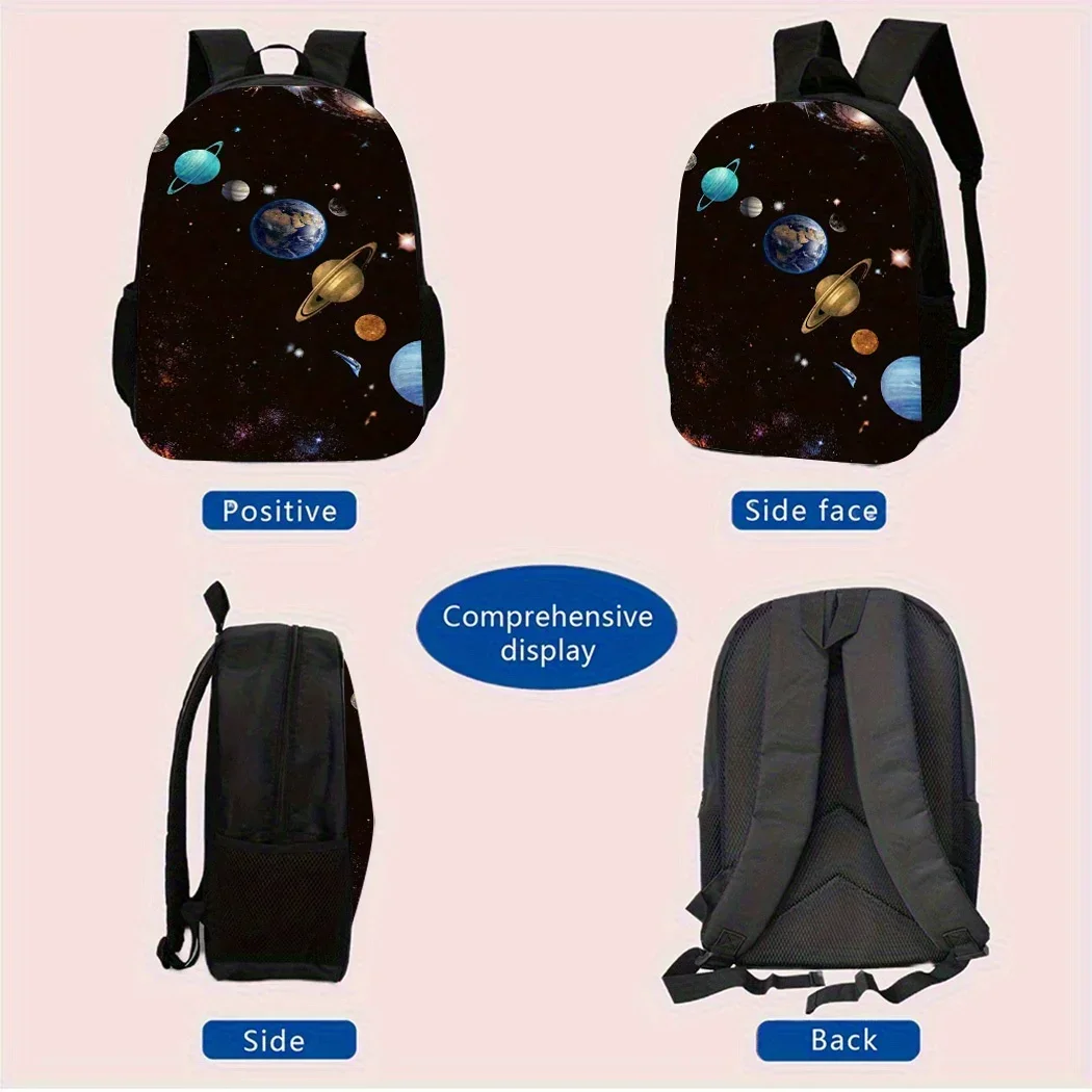 3pcs Starry Sky Astronaut Large Capacity Lightweight Nylon Daypack With Lunch Bag & Pencil Case, Perfect For , Travel, Or Daily