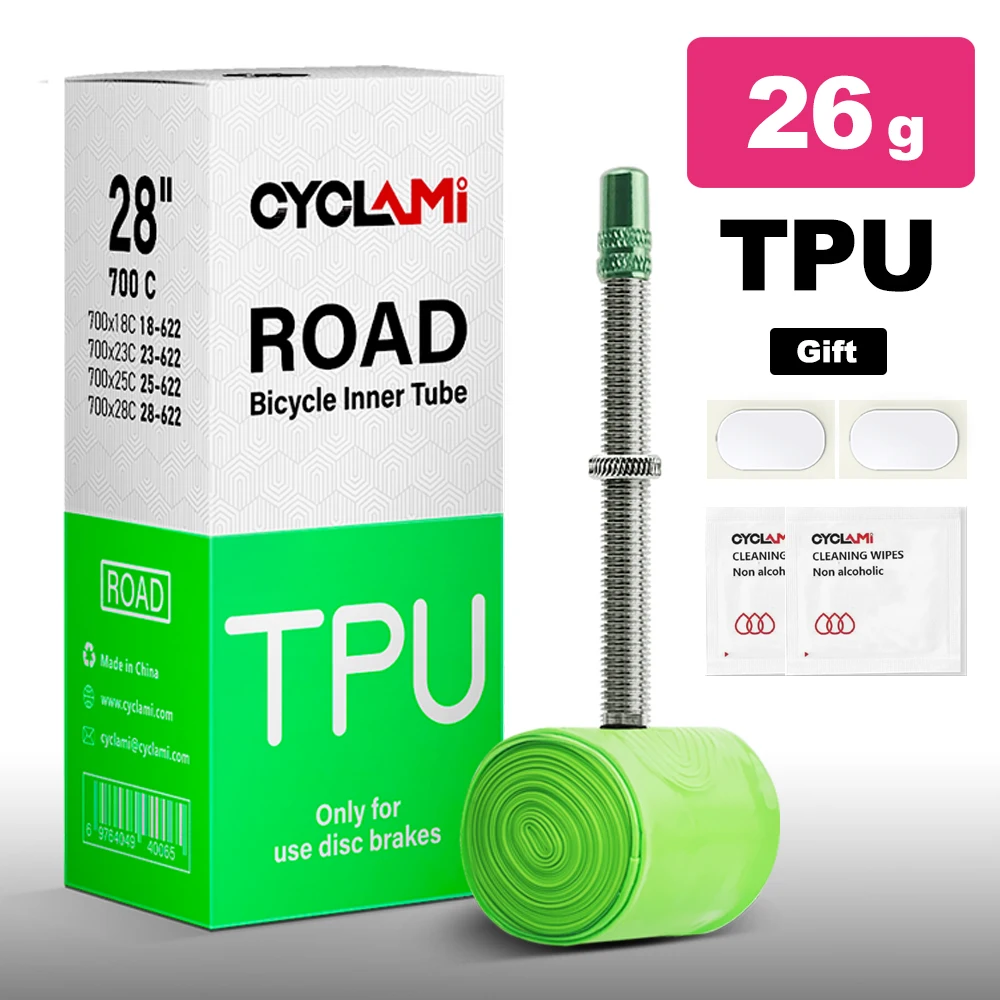 

CYCLAMI 26g Ultralight Bike Inner Tube 700 X18 23 25 28 Road Bicycle TPU Material Tire 60mm Length French Valve Super Light