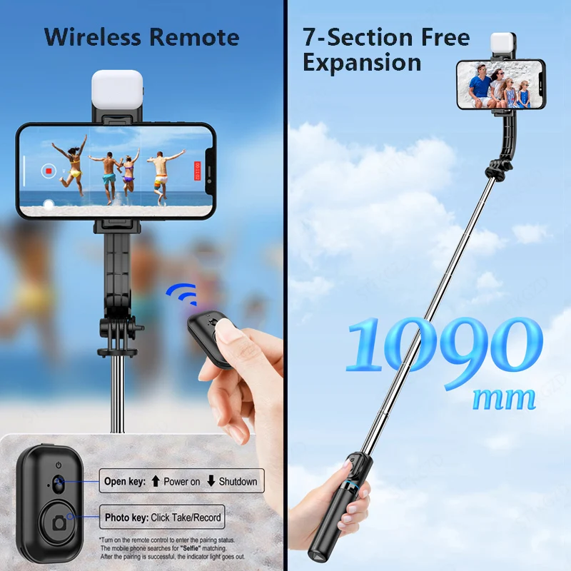 STTKGZD Portable Selfie Stick With Fill Light Detachable Mini Phone Holder Wireless Bluetooth For Live Broadcast Huawei TikTok