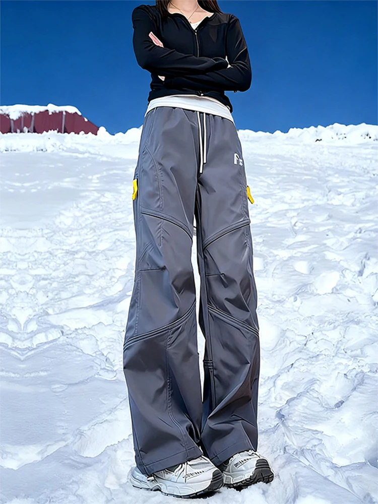 

Harbin Winter Outdoor Warm Waterproof Windproof Fce Lined Ski Trousers Men's mid High Waist Zipper Sle Workwear Pants