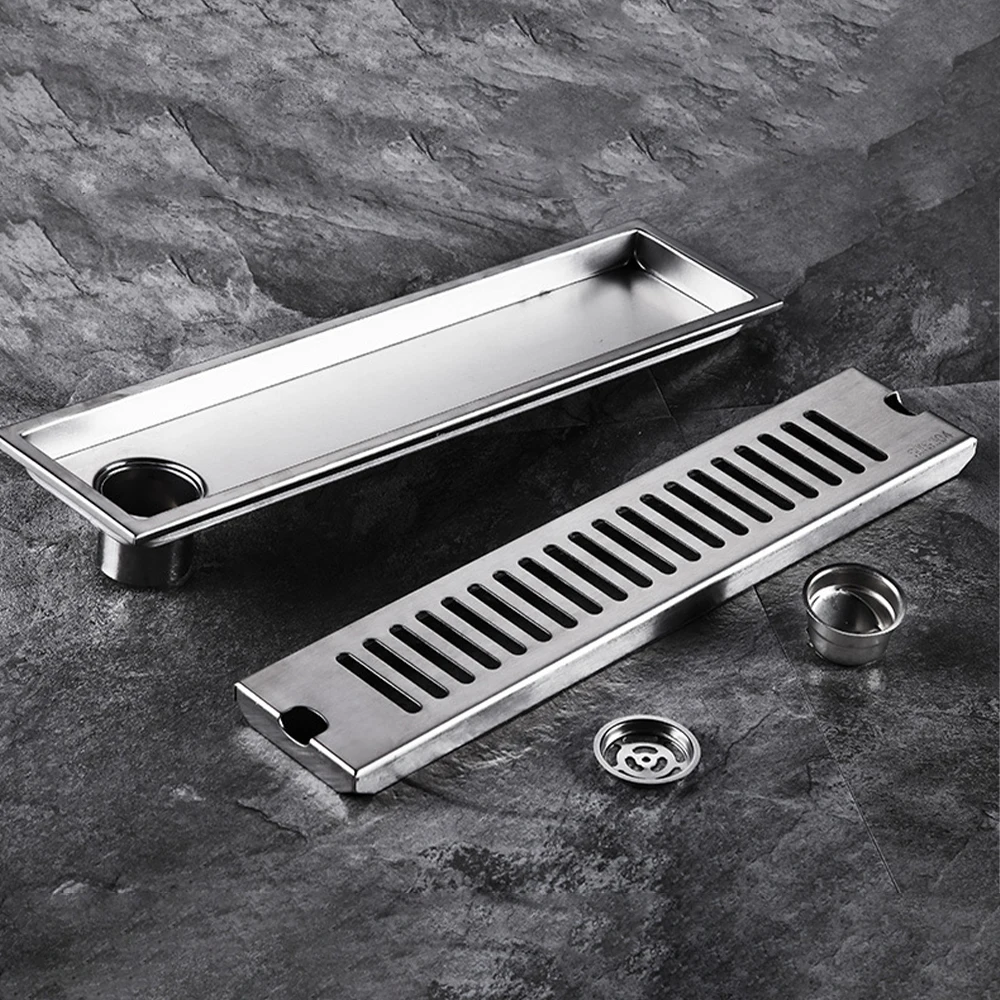 Stainless Steel Shower Drain Side / Mid Outlet Bathroom Floor Drainage Linear Waste Drain for Kithchen 20-60cm