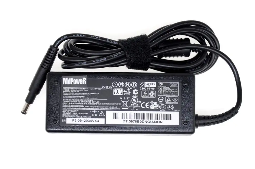 Cargador de portátil con adaptador de CA de 19,5 V y 3,33 A para HP Pavilion 15-b000 Sleekbook 14 15 ENVY 4 6 693715-001 677770-001 TPN-Q113