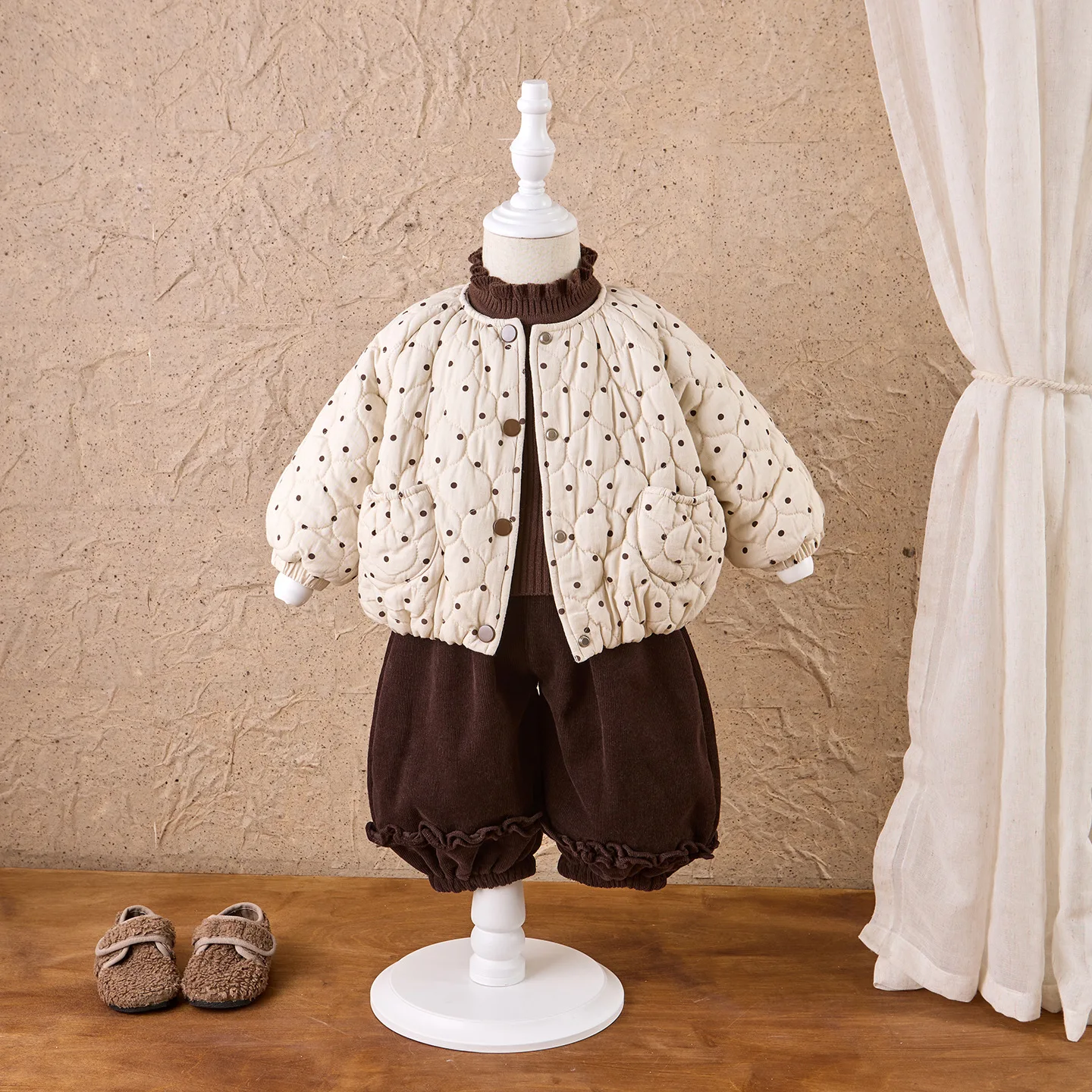 Girls Quilted Polka Dot Jacket Warm Fall Winter Thick Sweater New Baby Jacket Winter Infant Kids Warm
