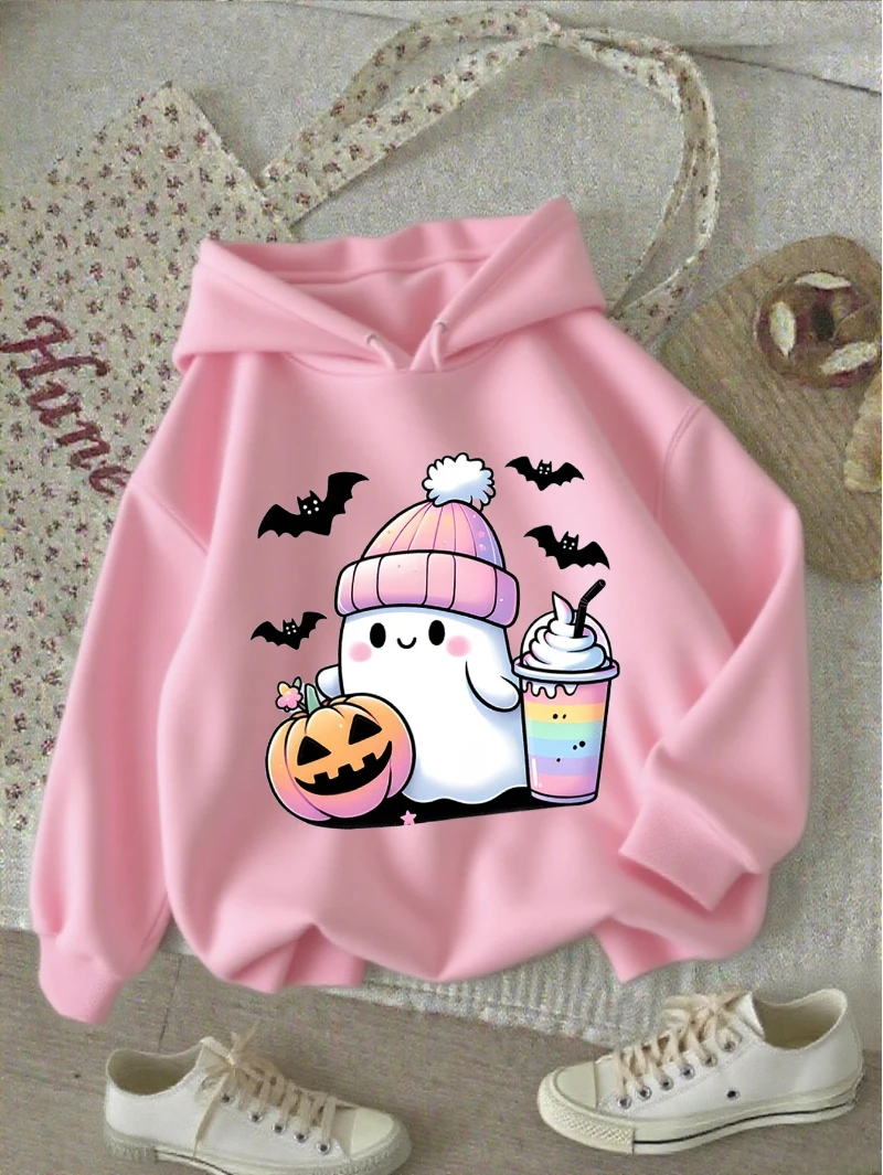 Kids Cute Halloween Ghost Graphic Hoodies Boys Girls Pumpkin Sweatshirt Spooky Season Casual Long Sleeve Pullover Tops Outerwear