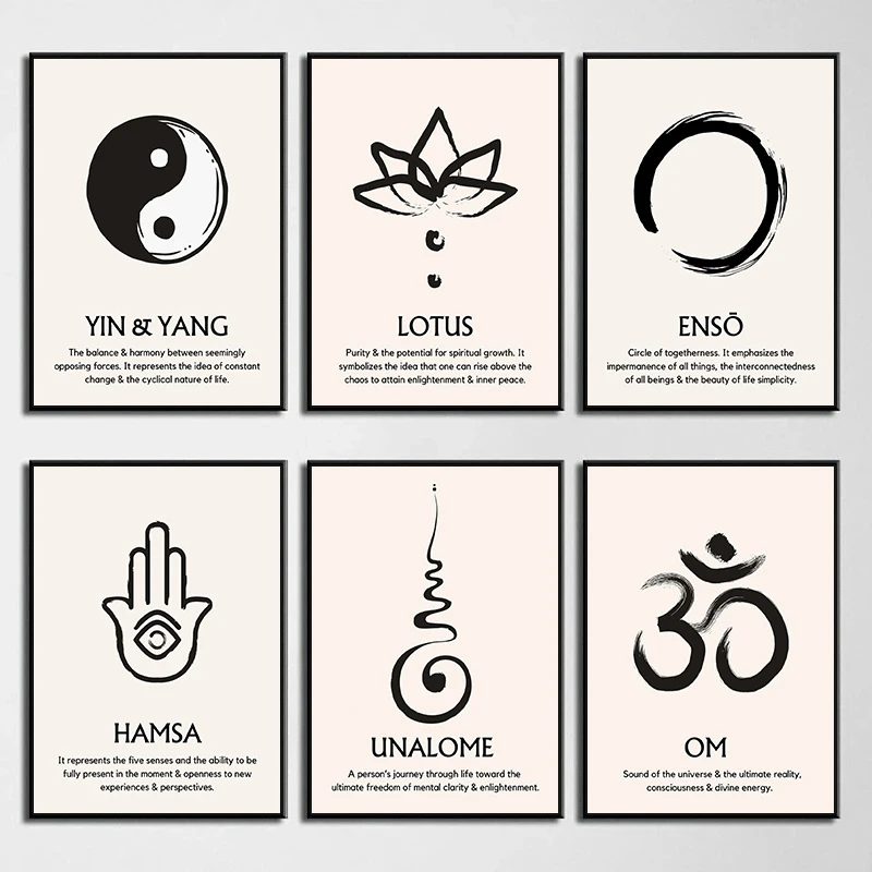 Abstract Lotus Zen Symbols Meditation Spiritual Posters and Prints Canvas Painting Wall Art Picture for Living Room Home Deco