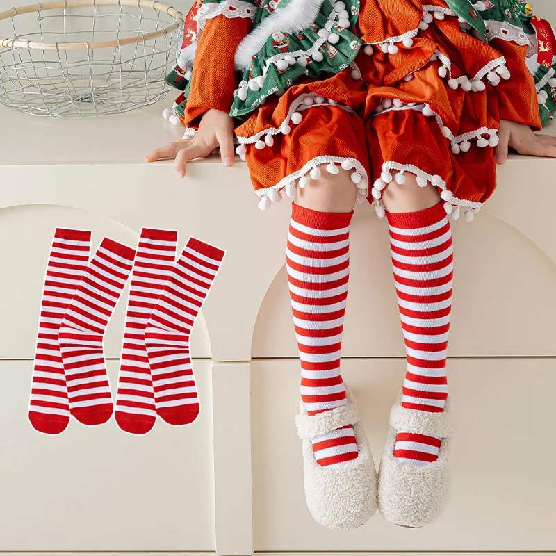 Kids Socks Red White Striped Knee High Socks Calf Socks For Girls Casual Stockings Outfits Photoshoots Childrens Accessories
