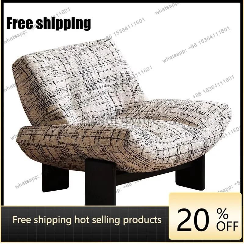 PG French retro single sofa chair simple black and white plaid fabric medieval living room bedroom leisure chair