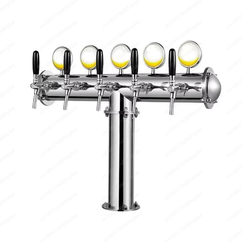 برج بيرة ستانلس ستيل 5 طرق مع أضواء LED، كيجريتر متعدد الصنبور مصقول على شكل حرف T للمنزل والبار رقم BF-30004