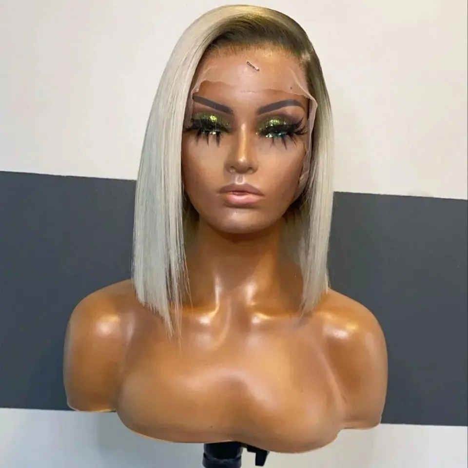 

Ombre Blonde Short Bob Lace Wig 13x4 HD Straight Lace Front Wig Pre Plucked Natural Hairline Synthetic Cosplay On Clearance Sale