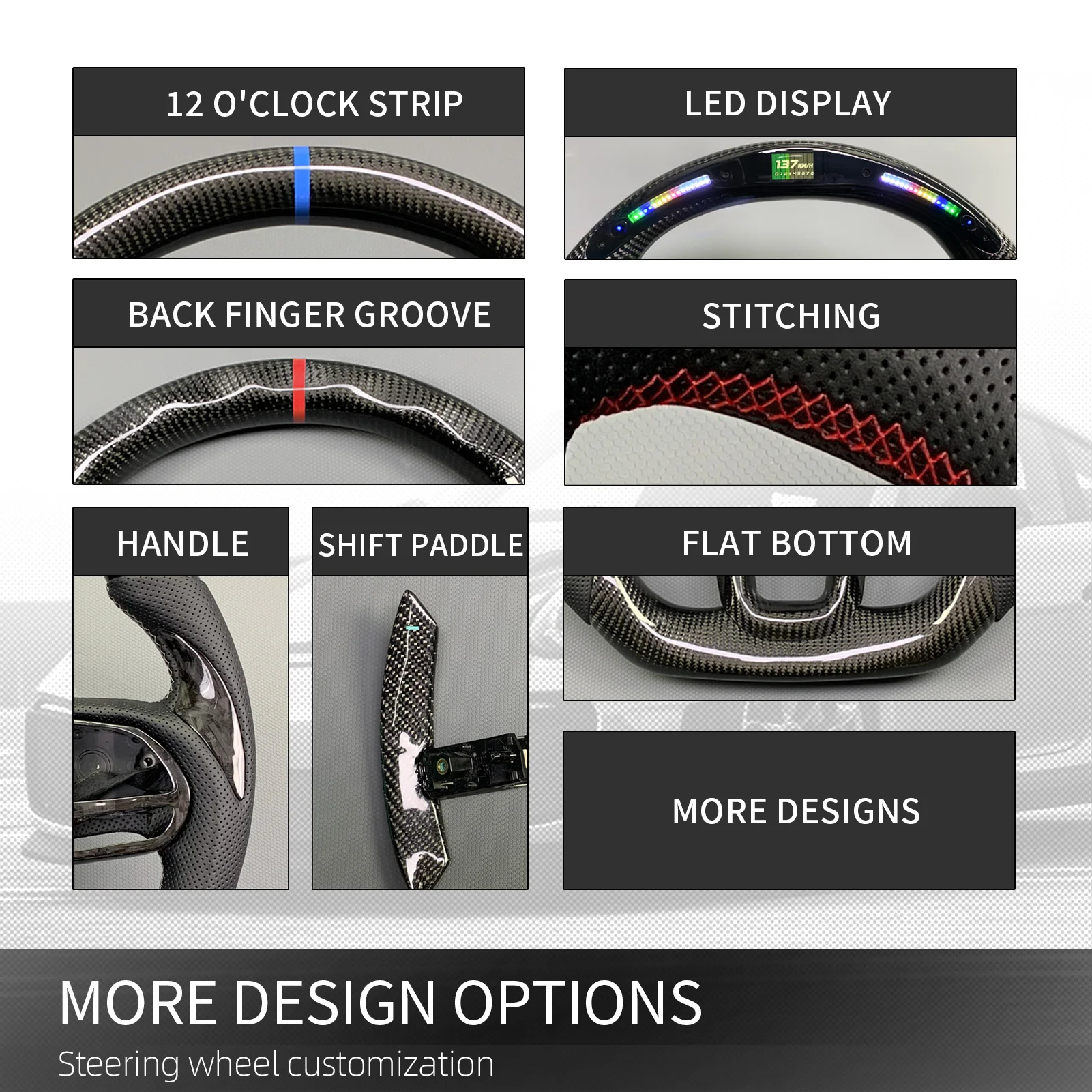 ZJZ For Ford Focus MK3 2015-2018 ST RS Customized Forged Carbon Fiber Leather Steering Wheel Support Heating LED Rpm Display