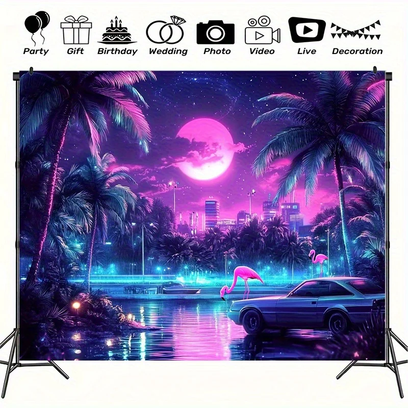 1Vintage Piece80Era Miami Neon Party Banner – Vintage Florida Party Dekoration, inklusive Eventdekorationen