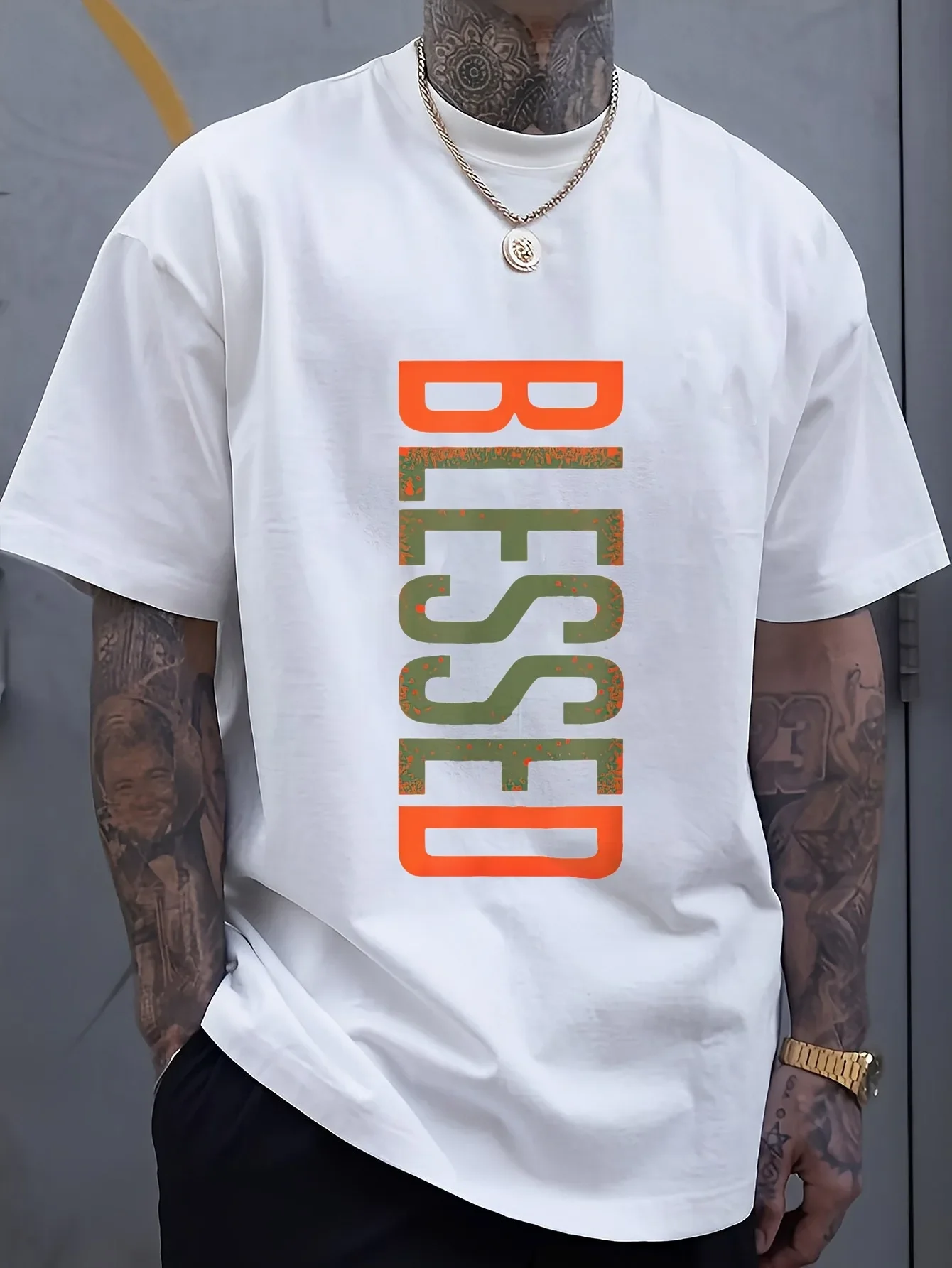 

Men's Plus Size BLESSED 3D Printed T Shirt Bold Geometric Lettering Breathable Comfort Fit Machine Washable