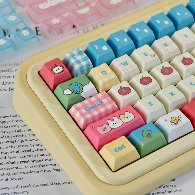 

Набор колпачков для клавиш Apple Farm, MOA, вишневый профиль, красочные милые колпачки для клавиш PBT, сублимационные колпачки для механической клавиатуры с изображением кролика и животных
