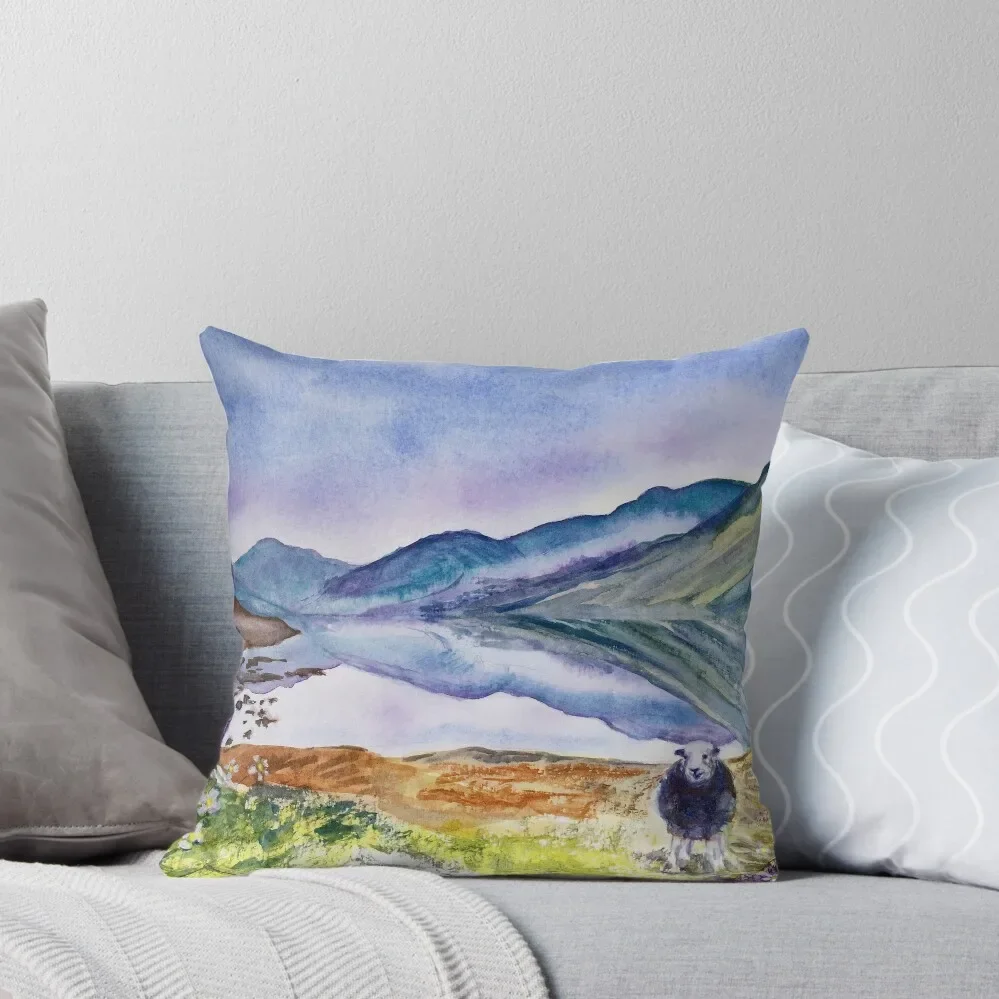 Langdale reflections: Watercolour painting of Wastwater Throw Pillow Sofa Covers For Living Room Sofa Pillow Cover pillow